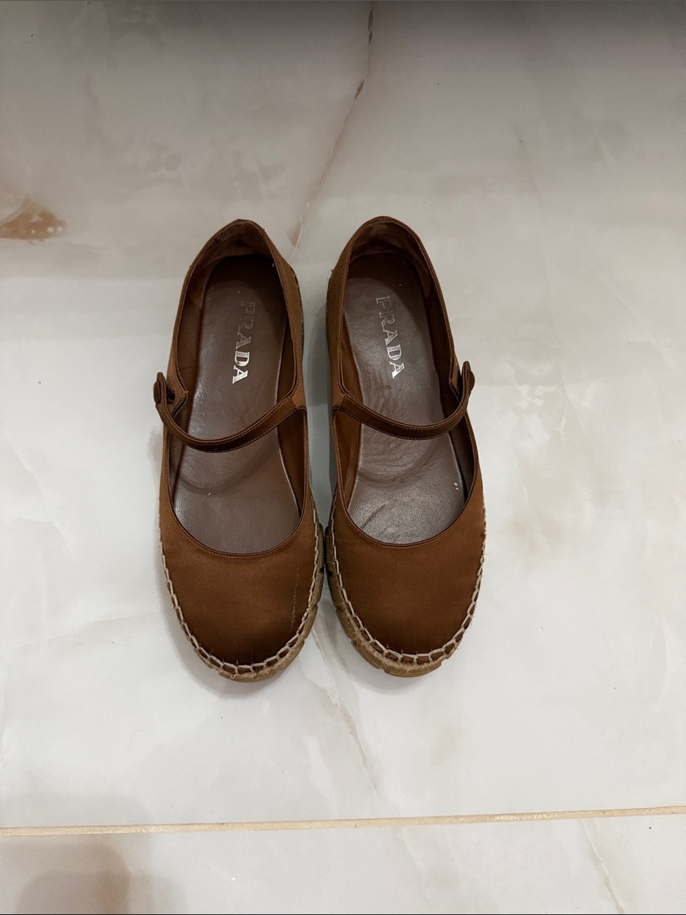 Prada Brown Mary Jane Ballet Espadrille Platform Flats